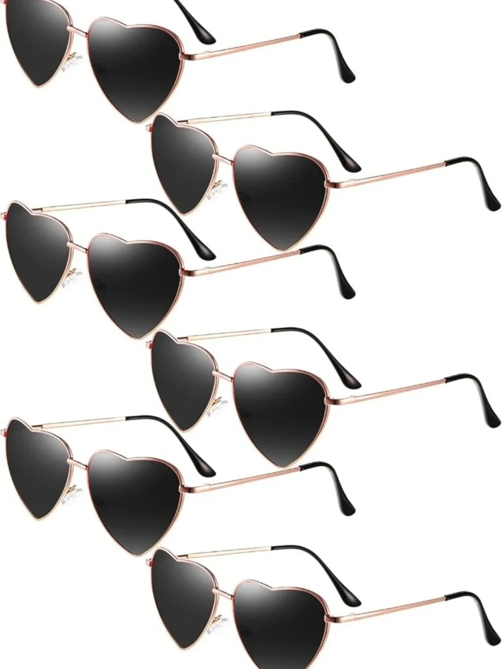 6 Pairs Vintage Heart Shaped Sunglasses - Retro Multicolor Metal Frames for